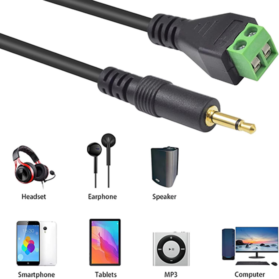 UpperFu Mono TS Stecker auf AV-Schraubterminal Adapterkabel, 3,5 mm Klinke auf Video Balun, vergoldet, Schwarz/Gold, Länge: 30,48 cm - Bild 2