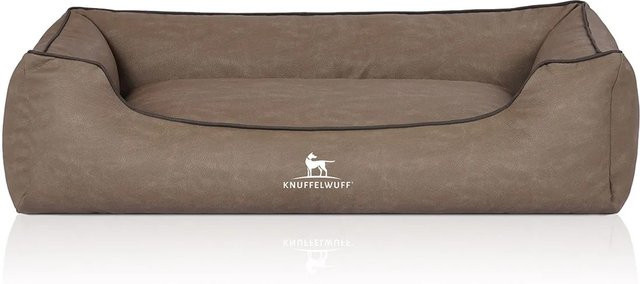 Knuffelwuff Hundebett Scottsdale aus Kunstleder mit erhöhtem Rand in Stone/Beige/Braun - Bild 1