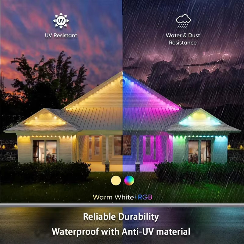 LINYILIGHT RGBIC LED-Traufenkette für Außen, intelligente Bluetooth-Lichterkette mit Musiksynchronisierung, wasserdicht, Multicolor - Bild 4
