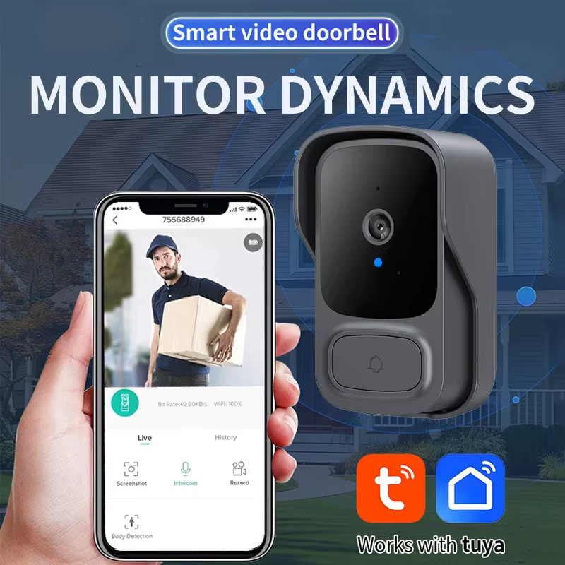 Tuya WiFi Türklingel mit Cloud-Speicher und visueller Türspion-Funktion in Schwarz - Bild 2