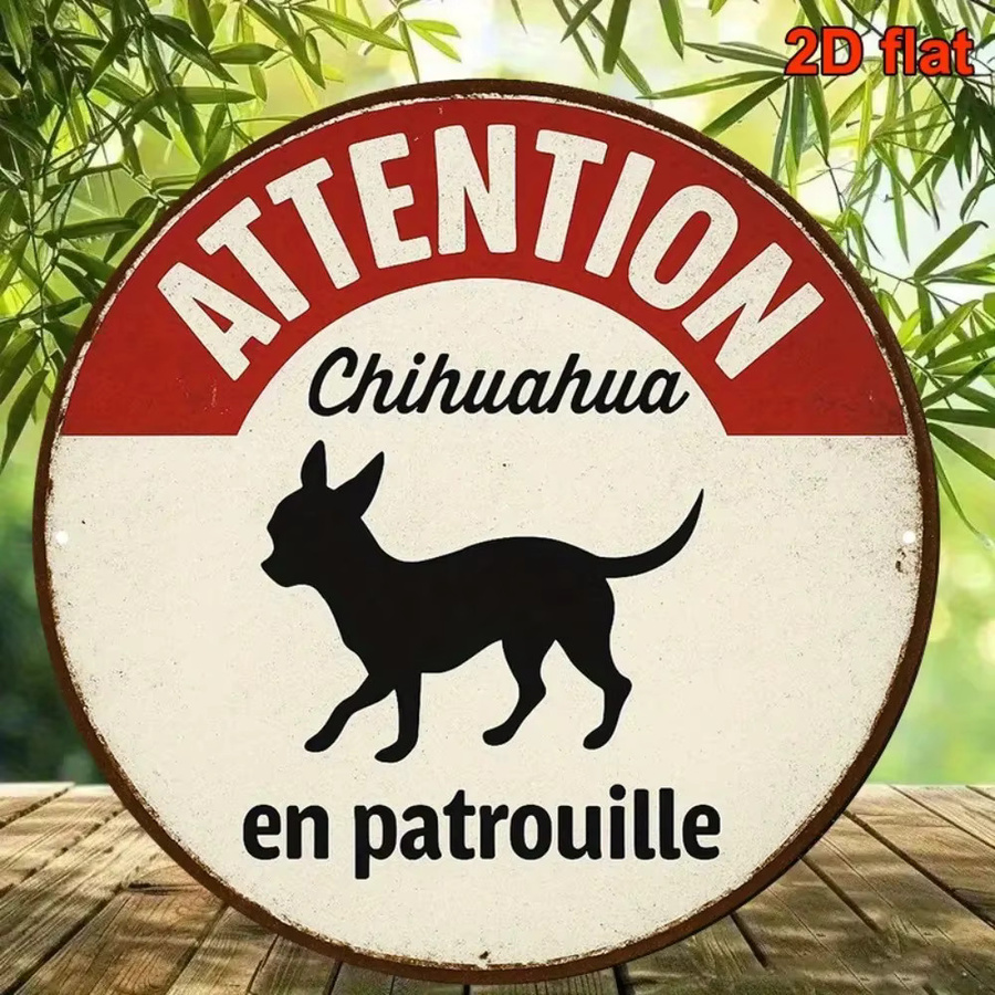 CIFBUY Vintage Metallschild Französische Bulldogge und Chihuahua Warnschild Wanddekoration, B/H: 20,32 x 20,32 cm, Mehrfarbig - Bild 2