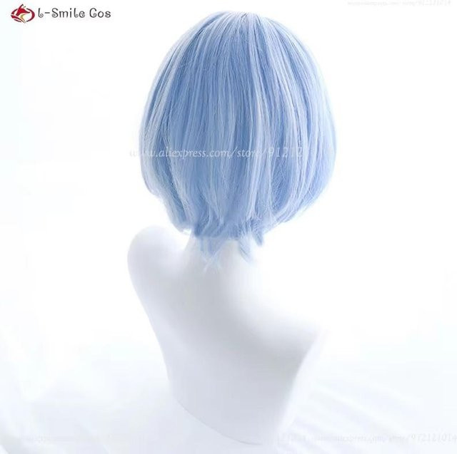 Rei Ayanami Cosplay Perücke, Kurz, Blau, Synthetisches Haar, Grau - Bild 1