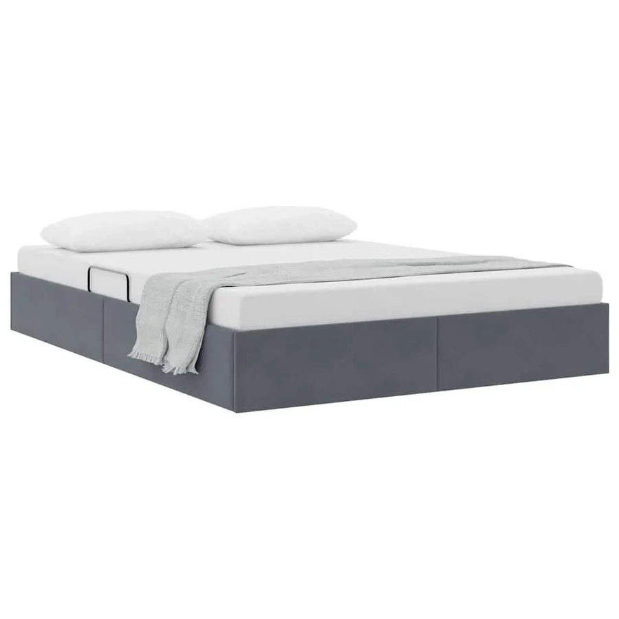 vidaXL Aufbewahrungsbett mit Matratze in Dunkelgrau aus Samt und Metall, B/T/H: 135 x 190 x 78 cm - Bild 2