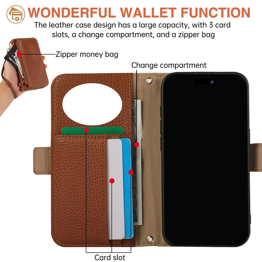 Samsung Handyhülle mit Handgelenkschlaufe, Wallet Card Slots und Spiegel, Farbe: Schwarz, passend für Galaxy S25 Ultra S24 FE S23 S22 S21 S20 Plus A55 A35 A15 A54 - Bild 3