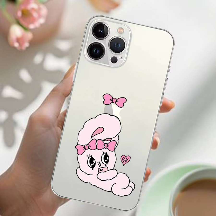 Rosa Esther Bunny Handyhülle für Apple iPhone in Transparent und Pink, stoßfeste weiche Schutzhülle - Bild 3
