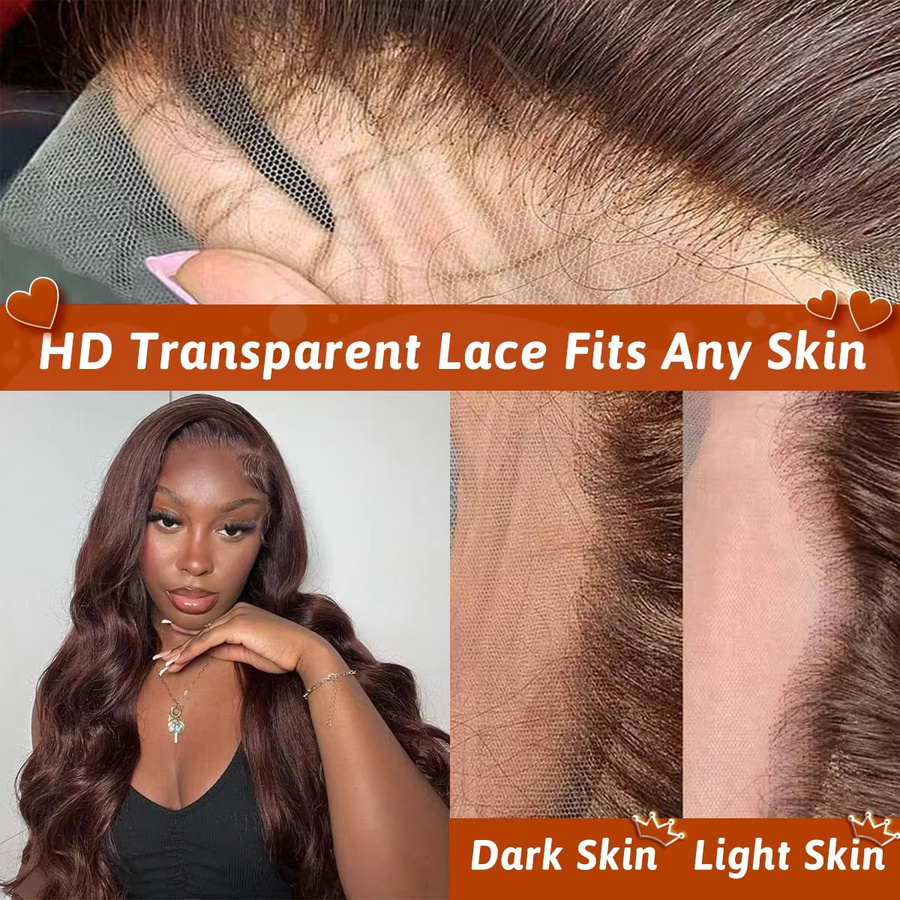 SoGreat Echthaar-Perücke, gewellt, schokoladenbraun, 30 Zoll, HD-Lace-Frontal - Bild 3
