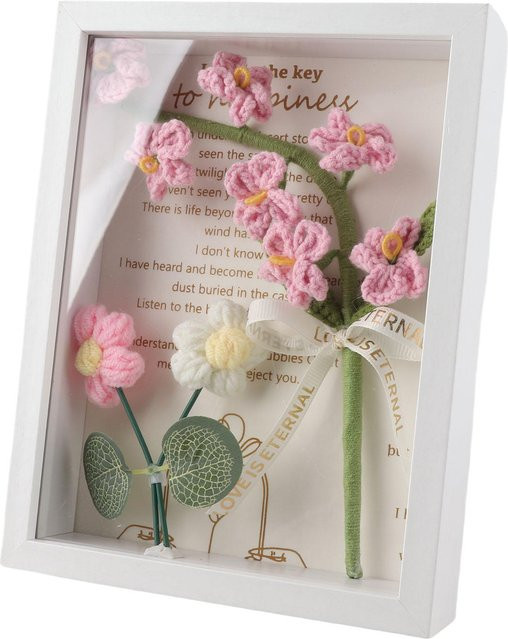 Handgefertigter Blumen-Fotorahmen mit künstlichem Häkel-Blumenstrauß als dekoratives Ornament für deine Heimdekoration - Bild 1