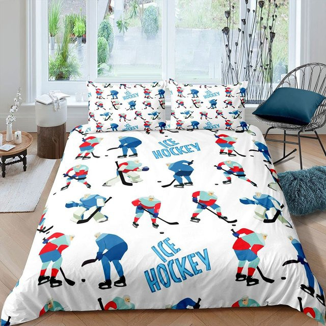 Eishockey Bettwäsche-Set von Binchi Outdoor Product mit Puck-Motiv, Farbe Weiß, B/H: 135 x 200 cm - Bild 1