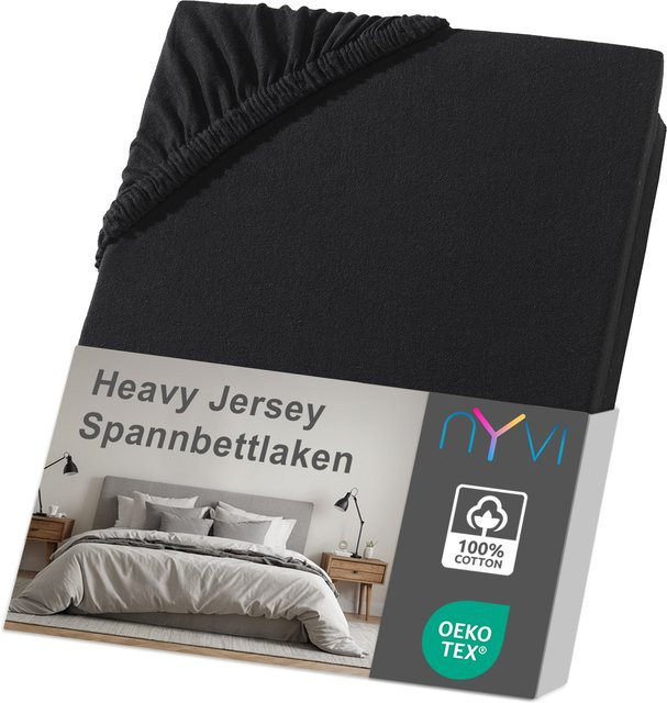 NYVI Spannbettlaken DreamScience Heavy Jersey aus Baumwolle, Schwarz, B: 120 cm, L: 200 cm bis 130 cm x 200 cm - Bild 1
