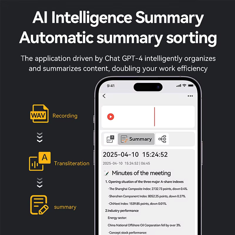 Luxuglow AI Digital Voice Recorder mit ChatGPT-4 Technologie zur Transkription und Zusammenfassung von Audioaufnahmen, Schwarz - Bild 6
