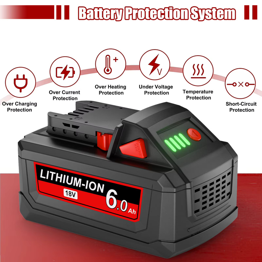 Bonacell Ersatzakku 6000 mAh für Milwaukee M18 18V Li-Ion Akku, kompatibel mit 48-11-1815 und 48-11-1850 Elektrowerkzeugen, lila-schwarz - Bild 5