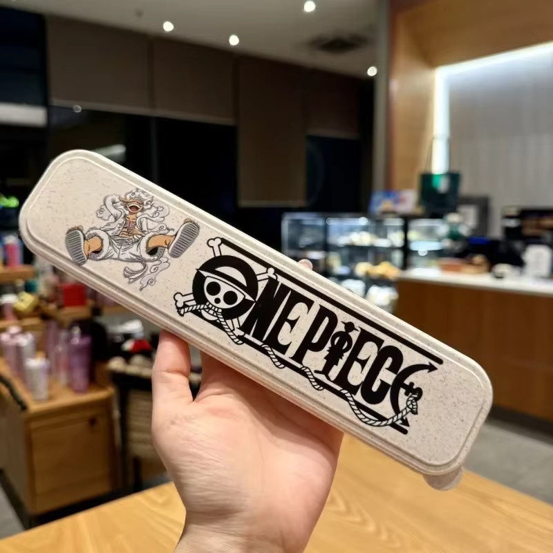 One Piece Ruffy Anime Besteckset aus Edelstahl in Silber, bestehend aus Löffel, Gabel und Stäbchen - Bild 2