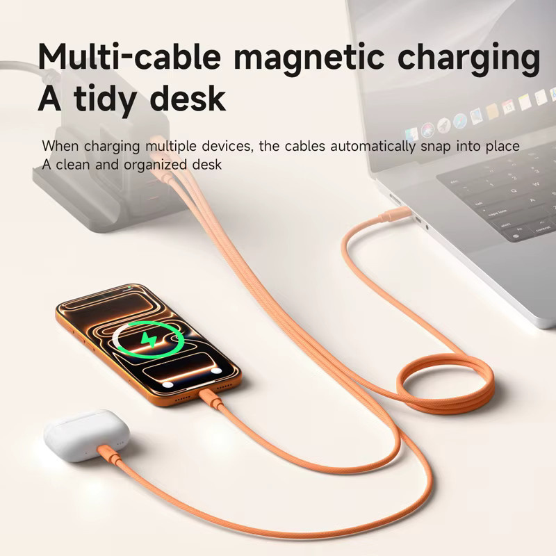 Hagibis Magnetisches USB-C-Kabel Spiralförmiges C-zu-C-Ladekabel 240W Schnellladung in Orange für iPhone 16/17 Pro und CarPlay - Bild 2