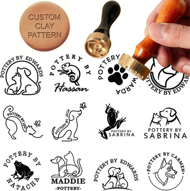 Personalisierter Logo-Töpferstempel aus Messing in Gold für DIY-Töpferei und individuelle Tonarbeiten - Bild 1