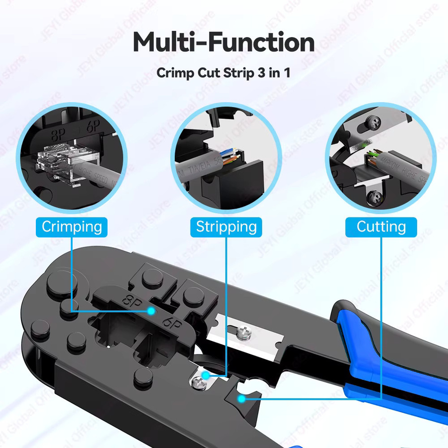 JEYI RJ45 Crimpzange für Ethernet-Netzwerkkabel mit Cutter und Stripper zum Crimpen, Schneiden und Abisolieren von 6P 8P RJ11/12 LAN-Kabeln - Bild 2