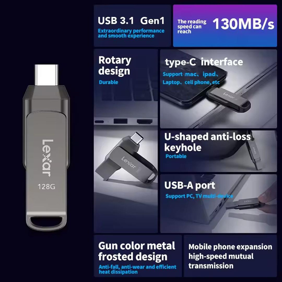 Lexar 2-in-1 USB-Stick mit USB-C und USB-A Anschluss, USB 3.2 Dual-Port Laufwerk, 64 GB, bis zu 130 MB/s - Bild 5