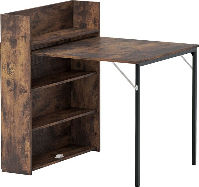 HOMCOM Klappbarer Esstisch mit 4-stufigen Regalen in Rustikal-Braun, moderner Küchentisch für kleine Räume, B/T/H: 80 x 90 x 93 cm - Bild 1