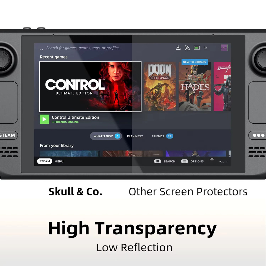 Skull & Co. Displayschutzfolie aus gehärtetem Glas mit Positionierer für Steam Deck LCD und OLED, 2 Stück, transparent - Bild 4