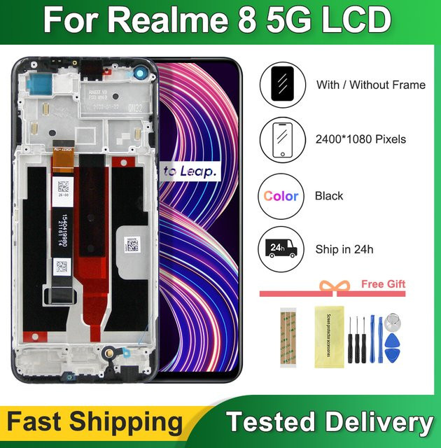 Realme 8 5G RMX3241 Ersatzdisplay mit 6,5 Zoll LCD-Touchscreen-Digitizer-Baugruppe inklusive Rahmen in Schwarz - Bild 1