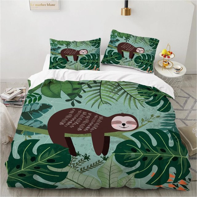 Bettwäsche-Set mit Faultier-Motiv aus Mikrofaser, bestehend aus Bettbezug und Kissenbezug, Mehrfarbig, B/H: 135 x 200 cm - Bild 1