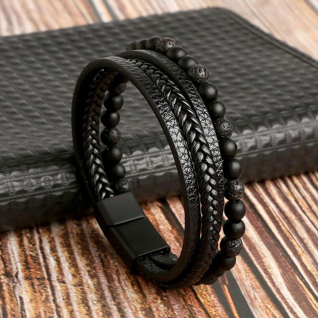 KaiTingu Lederarmband, Perle, Tigerauge, Schwarz, Herren, 19cm - Bild 1