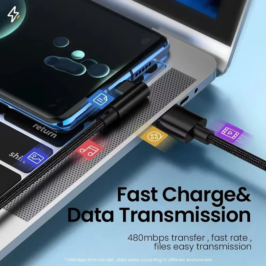 USB-C Schnellladekabel mit 90-Grad-Winkel 66W 6A für Samsung Xiaomi Huawei OnePlus in Schwarz oder Rot - Bild 5