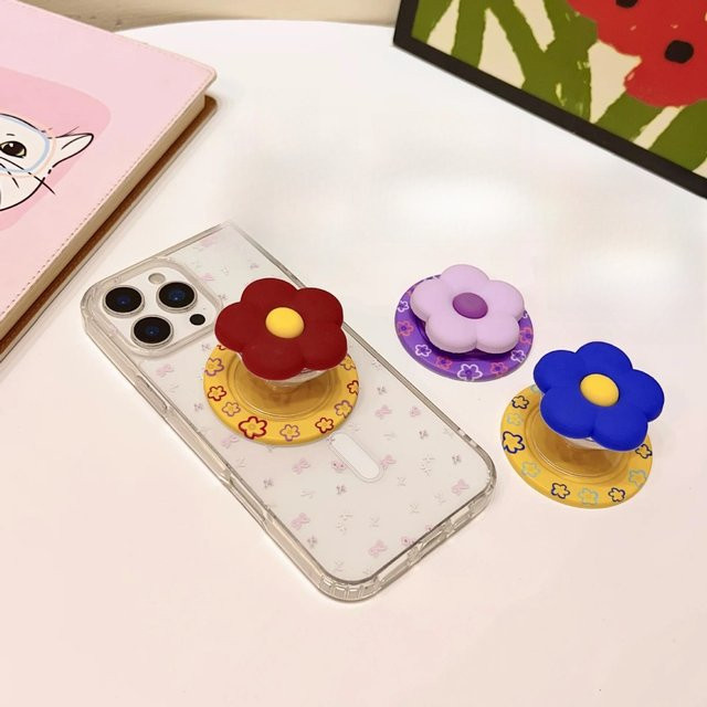 INS Magnetischer 3D-Silikon-Blumen-Handyhalter in Lila für iPhone Samsung und Google als Universal-Ständer und Zubehör - Bild 1
