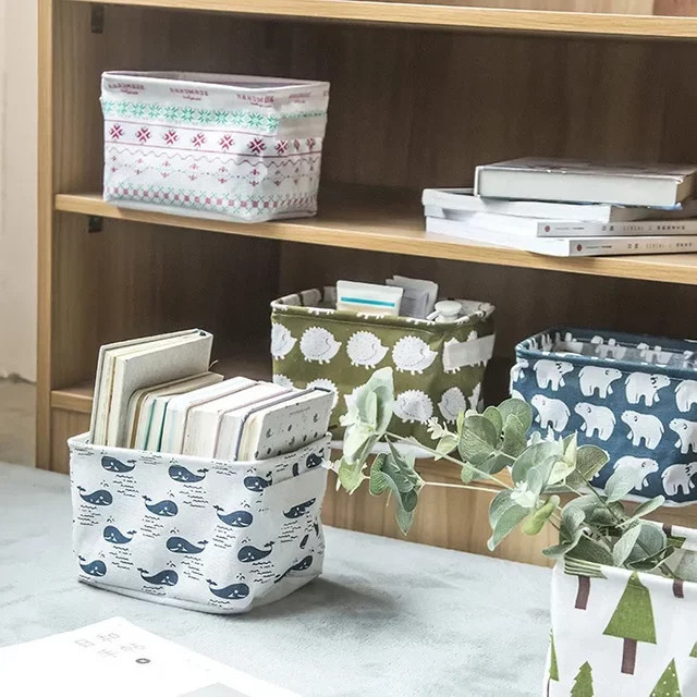 Stoff-Aufbewahrungsbox mit Griff im Polka-Design, Organizer für Büro und Zuhause, Schwarz/Mehrfarbig, B/T/H: 20 x 16 x 13 cm - Bild 1