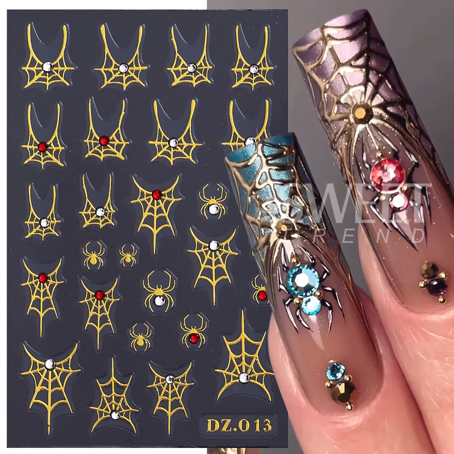 SWEET TREND Nagelaufkleber, 5 Stück, Metallic, Halloween Spinnennetz - Bild 3
