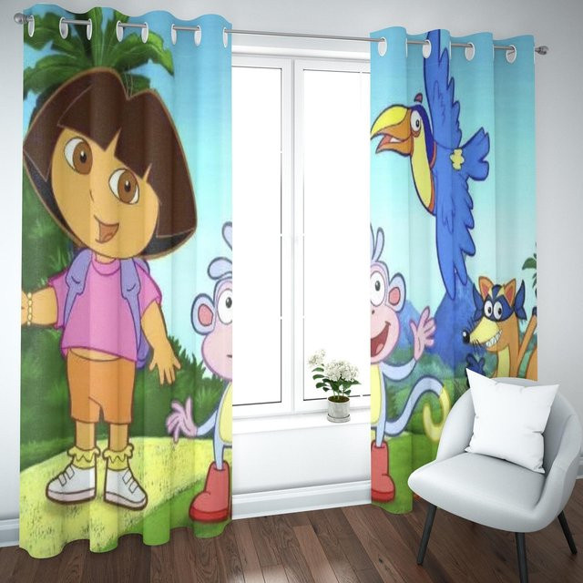Dora die Entdeckerin Cartoon Heimvorhang von Yiran Furniture, halbtransparenter Polyester-Vorhang für Kinder, UV-beständig, Mehrfarbig, Breite: 100 cm, Höhe: 140 cm - Bild 1