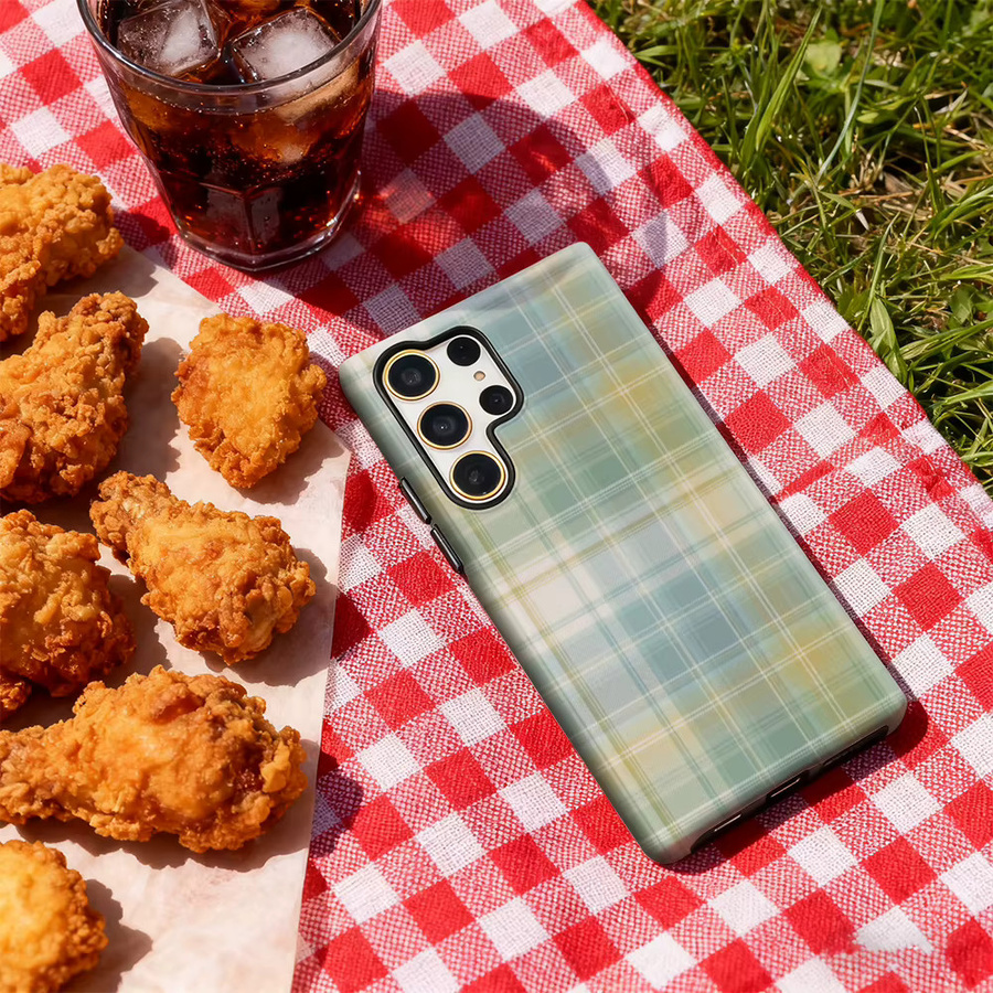 Potdemiel Handyhülle mit grünem Pastell-Karomuster und glänzender doppellagiger Rückseite für Samsung Galaxy S25 Ultra, S24 und S23 Ultra Plus - Bild 4