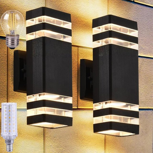 CANMEIJIA LED Außenwandleuchte Schwarz Modern Up-Down mit E27 Fassung und IP65 Wasserdichtigkeit für Garten und Hauswand - Bild 1