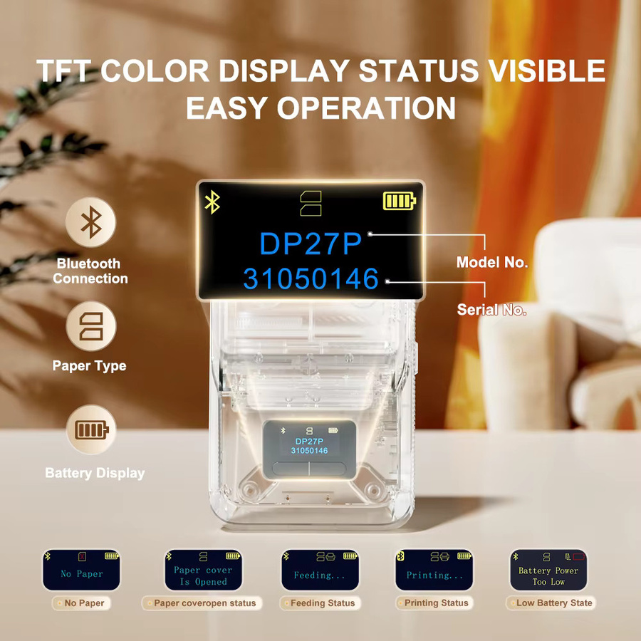 DETONGER DP27P HD Thermodrucker mit 300 DPI, kabellos via Bluetooth und Wi-Fi, tintenlos, kompatibel mit iOS und Android, ideal für Aufkleber, Schmuck und Kabelmarkierungen - Bild 2