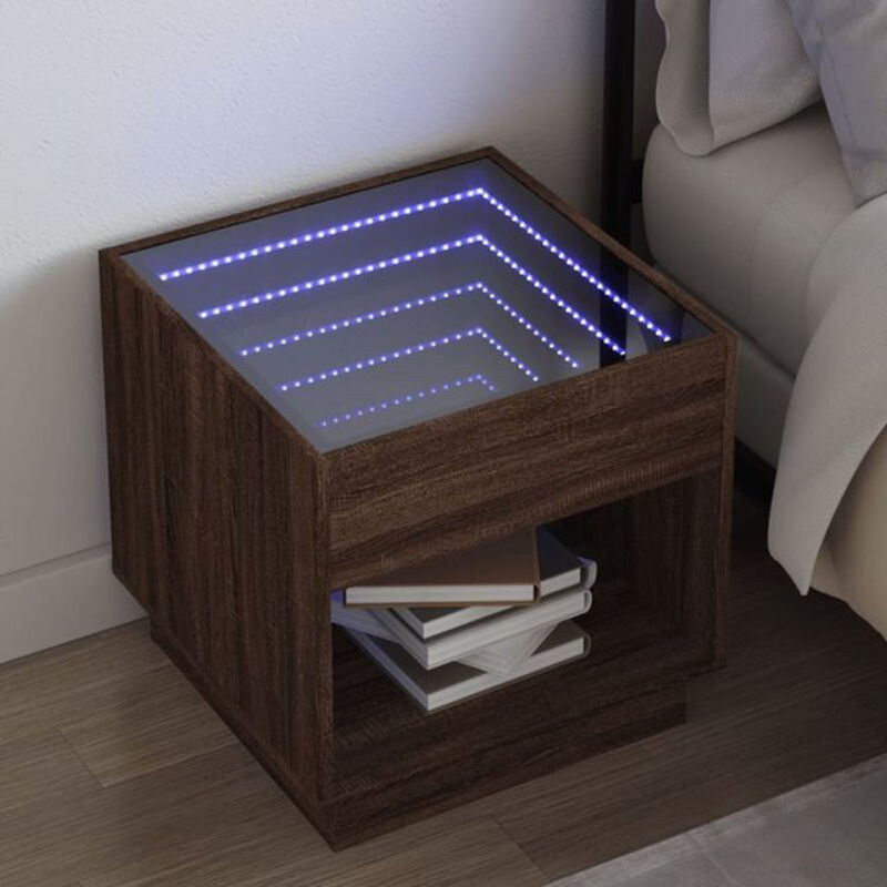 Modern Nachttisch mit Infinity-LED von vidaXL in Braun Eichen-Optik, B/T/H: 50 x 50 x 50 cm - Bild 1