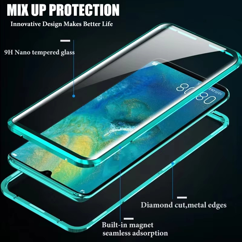 Magnetische 360 Grad Schutzhülle aus Glas und Metall für Huawei Mate 50 40 30 Pro Honor 60 50 Pro Huawei P50 P40 P30 Pro in Schwarz - Bild 2