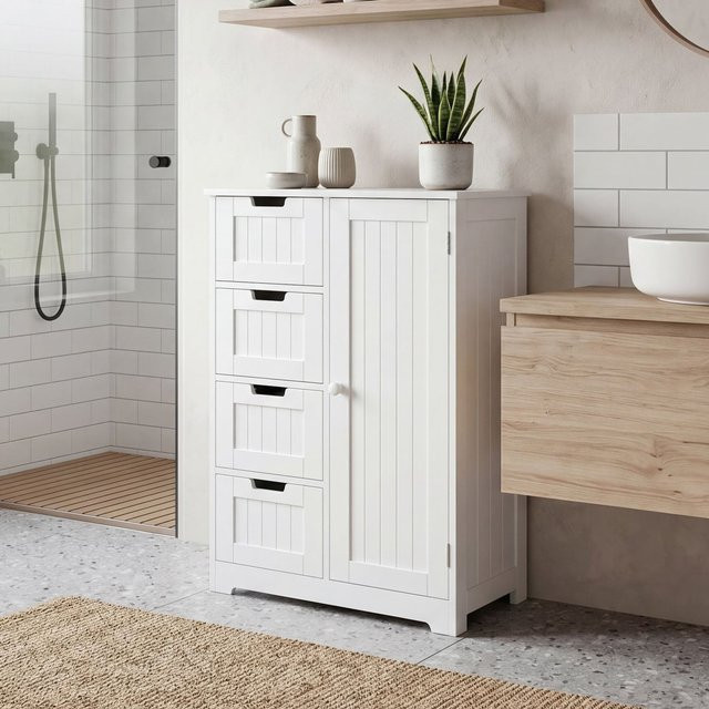 Finebuy Badschrank im Landhausstil in Weiß mit Schubladen und Tür - Bild 1
