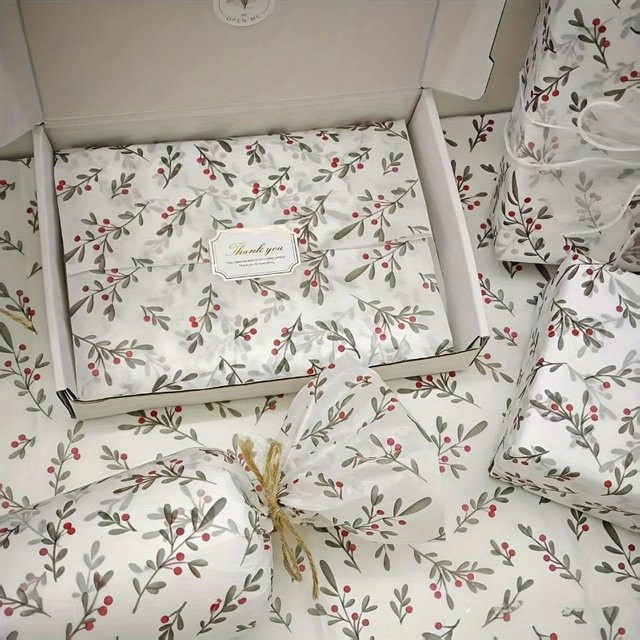30 Stück Holly Berry dünnes Geschenkpapier, wachsbeschichtete Geschenkverpackung für Weihnachten, Thanksgiving und Geburtstage, mehrfarbig und weiß - Bild 1