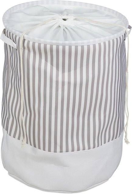 Faltbarer Wäschekorb aus Stoff von Relaxdays in Weiß und Grau mit Kordelzug, B: 56 cm, T: 42,5 cm - Bild 1