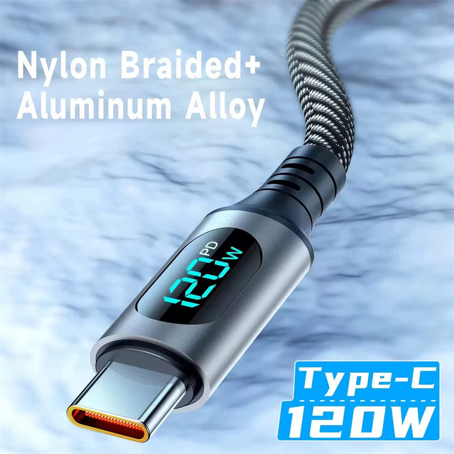 NNBILI 120W USB-A auf USB-C Kabel mit Digitalanzeige für superschnelles Laden 6A Typ-C Ladekabel für Huawei - Bild 2