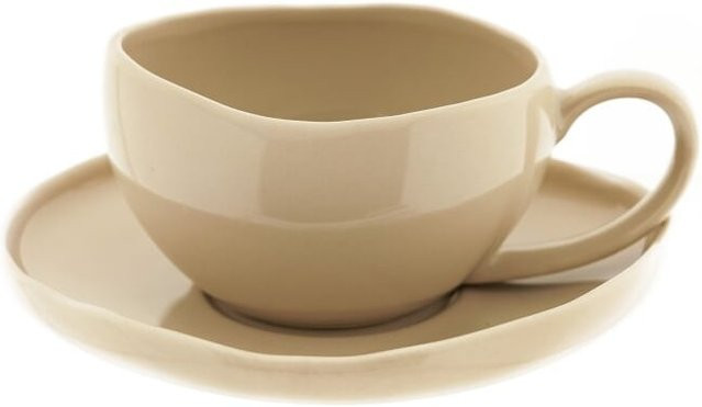 Almina Wave Biscuit Kaffeetassen mit Untertellern aus Porzellan, 12-teiliges Set in Beige, 215 ml pro Tasse - Bild 1