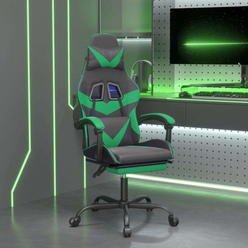 vidaxl Gamingstuhl mit Fußstütze aus Kunstleder in Schwarz und Grün - Bild 1