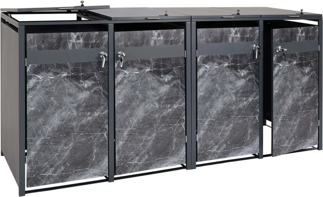 PROREGAL Mülltonnenbox für 4 Tonnen aus verzinktem Stahl in Anthrazit mit Marmor-Optik, B/T/H: 264 x 117 x 80 cm - Bild 1