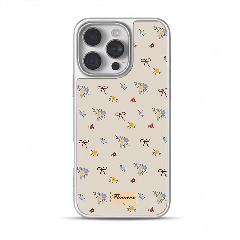 Stoßfeste DecoPhone Handyhülle mit gelbem Blumendruck und silbernem Rand für iPhone 17, 16, 15, 14 Pro Max mit Hydrogel-Rückplatte - Bild 4