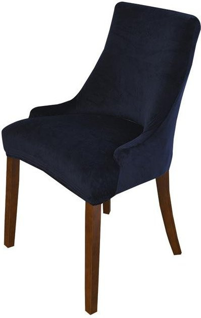 Dehnbarer Samt-Sesselbezug für Sessel mit Schrägarmlehnen in Navy Blau - Bild 1