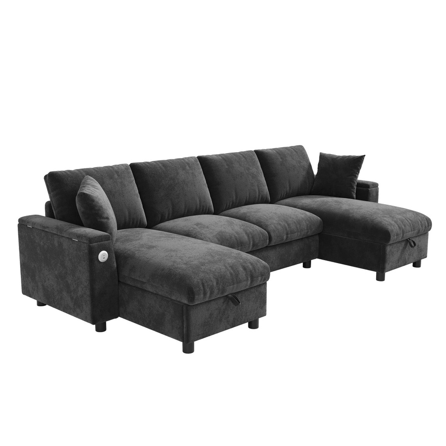 Merax U-Sofa in Grau aus Chenille mit USB Type-C Lademöglichkeit, B/T/H: 284 x 135 x 84 cm - Bild 2