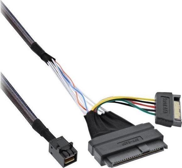 InLine 29620A Internes U.2 SFF-8639 auf SFF-8643 und SATA 15pin Kabel, Männlich/Männlich, Schwarz, Länge: 0,5 m - Bild 1