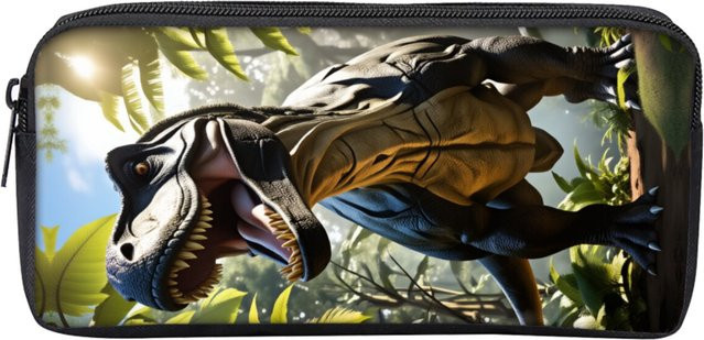 Einschichtiges Federmäppchen mit Dinosaurier-Aufdruck für Kinder in Schwarz und Multicolour - Bild 1