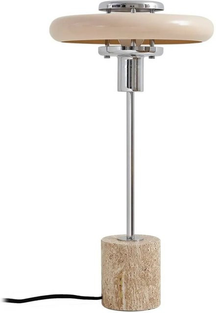 Lindby Tischlampe Branford Retro Vintage Antik aus Metall und Travertin in Creme, E14, Höhe: 46 cm - Bild 1