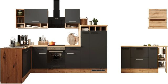 Respekta Winkelküche Hilde in Grau Matt mit Kücheninsel und Elektrogeräten B/H/T: 310 x 205 x 60 cm - Bild 1