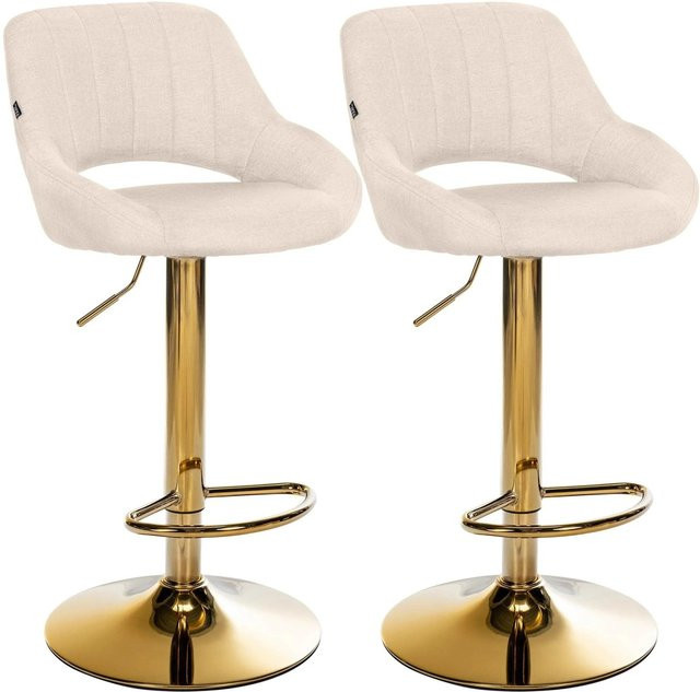 CLP Barhocker 2er Set Milet höhenverstellbar mit Lehne, gepolsterte Barstühle aus Stoff und Metall, Farbe Gold/Beige - Bild 1